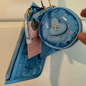 Juicy Couture Sky Blue Heart Coin Purse and Card Wallet Keychain wristlet - NWT